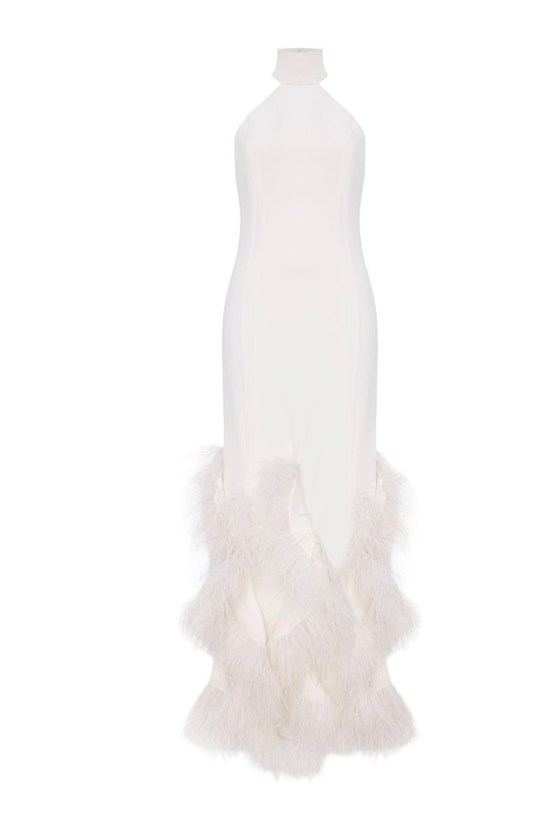 LUXURY FEATHER-TRIM CREPE MAXI DRESS | CULT MIA | Monika Dimova LUXURY FEATHER-TRIM CREPE MAXI DRESS | CULT MIA | Monika Dimova
