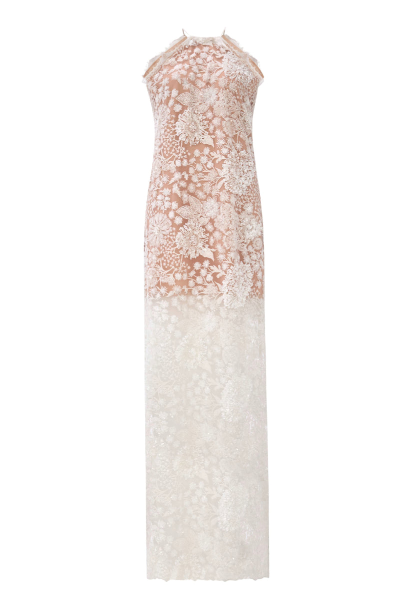 Nana Gotti AVA Maxi Dress in flowy fabric with a fitted bodice and full-length skirt, perfect for elegant occasions.