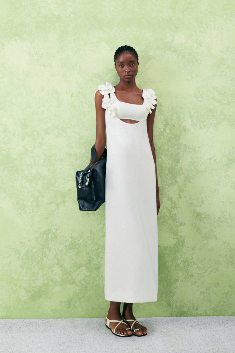 HIPTAGE STRAIGHT SQUARE NECK CREPE ANKLE LENGTH DRESS - CULT MIA