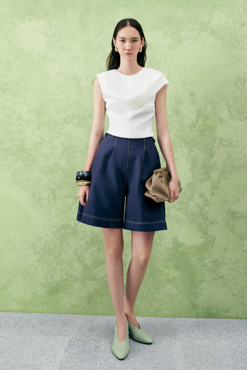 DAHLIA A-LINE JEWEL NECK CREPE TOP - CULT MIA
