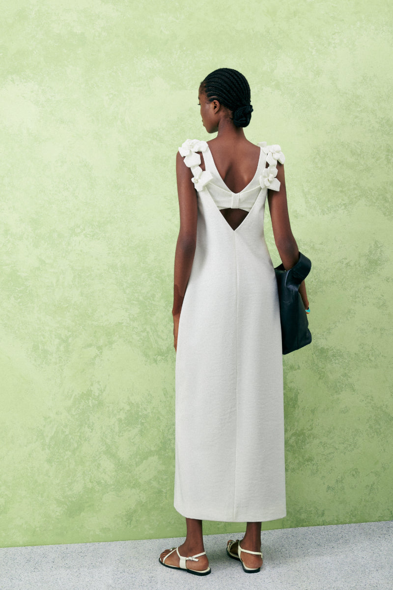 HIPTAGE STRAIGHT SQUARE NECK CREPE ANKLE LENGTH DRESS - CULT MIA