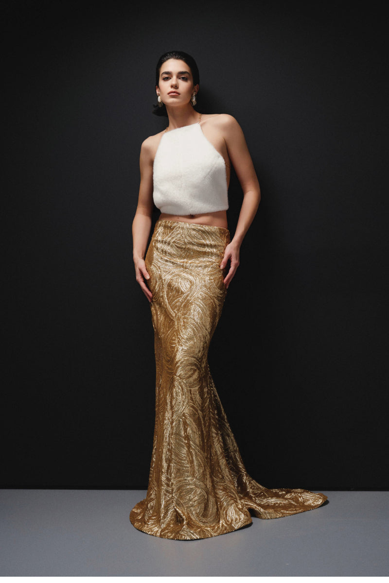 Nana Gotti Empire Chic maxi skirt in flowing fabric with a stylish design, perfect for elegant summer or casual wear.