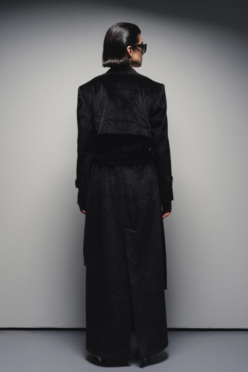 Nana Gotti Astor Allure Coat displayed on a hanger, showcasing its stylish design and fabric texture.