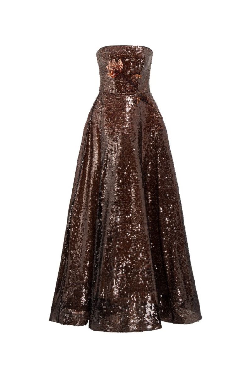 BUNAFSA SEQUIN DRESS IN BROWN - CULT MIA