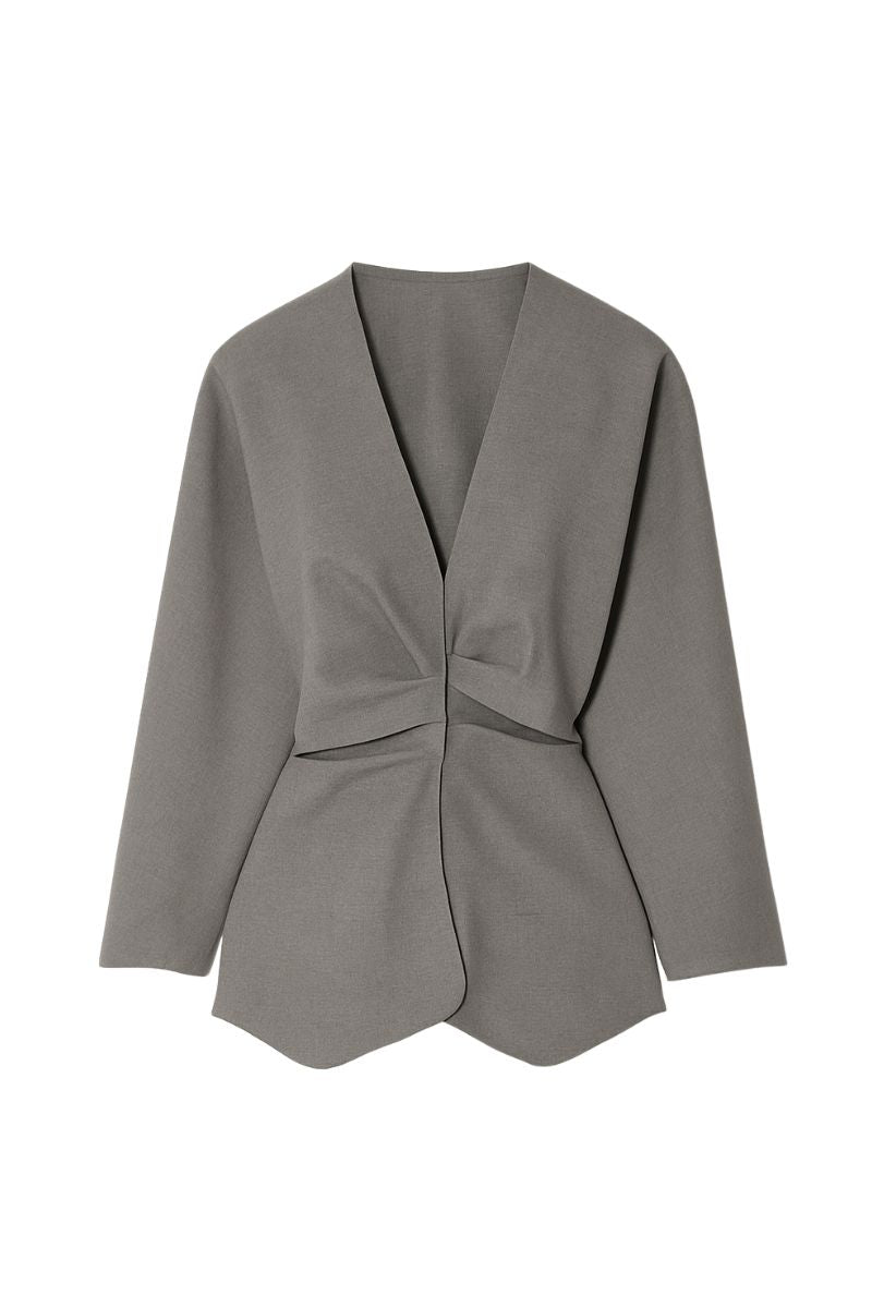 Gray Leicia long sleeve shirt featuring a fitted design and soft fabric, perfect for casual or office wear.