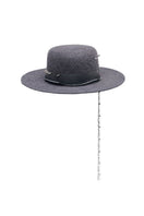 Silver gray canotier hat by LE SH KA featuring a wide brim and stylish woven design, perfect for fashionable summer wear.