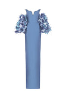 Blue Carolina Noora Royal Taffeta Dress by 21Six, elegant gown with a smooth, shiny fabric and intricate detailing.