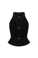 Black Nana Jacqueline Estelle velvet top, front view showing fitted design and soft velvet fabric.