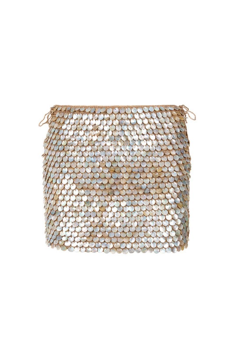 HAND-CROCHET PEARL EMBELLISHED MINI SKIRT IN BRONZE - CULT MIA