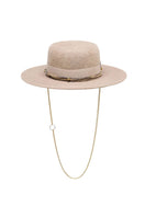 Beige gold canotier hat from LE SH KA featuring a wide brim and stylish design, perfect for sun protection and fashion.