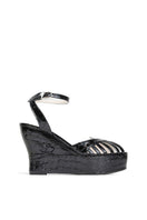 Black Margaux mid heels by Terry de Havilland featuring sleek leather straps and a stylish mid-heel design.