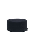 Black Pillbox hat by LE SH KA featuring a classic, structured design perfect for elegant or vintage-inspired outfits.