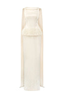 White Salma Silk Taffeta gown by 21Six, elegant floor-length dress with a flowy silhouette and delicate fabric details.