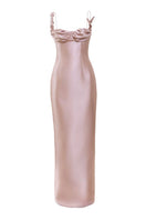 YASSMIN SALEH HALO GOWN shown in soft fabric with flowing design and elegant details, perfect for formal occasions.