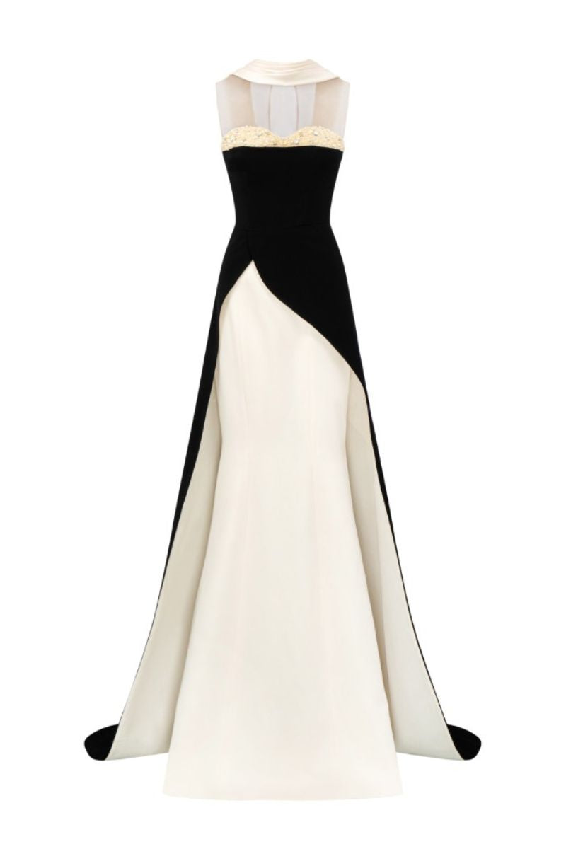 LULWA CREPE AND SILK TAFFETA DRESS IN BLACK AND WHITE - CULT MIA