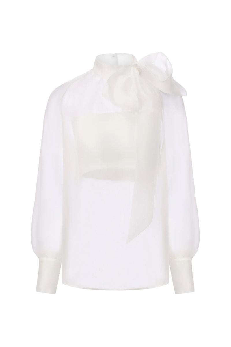 Nana Jacqueline Eve Diamond White Top featuring a fitted design and elegant neckline, displayed on a mannequin.