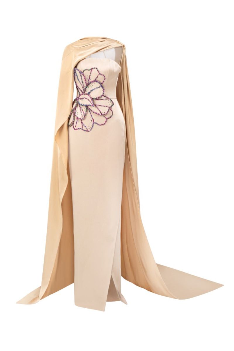 SABBARA SILK TAFFETA DRESS IN BEIGE - CULT MIA