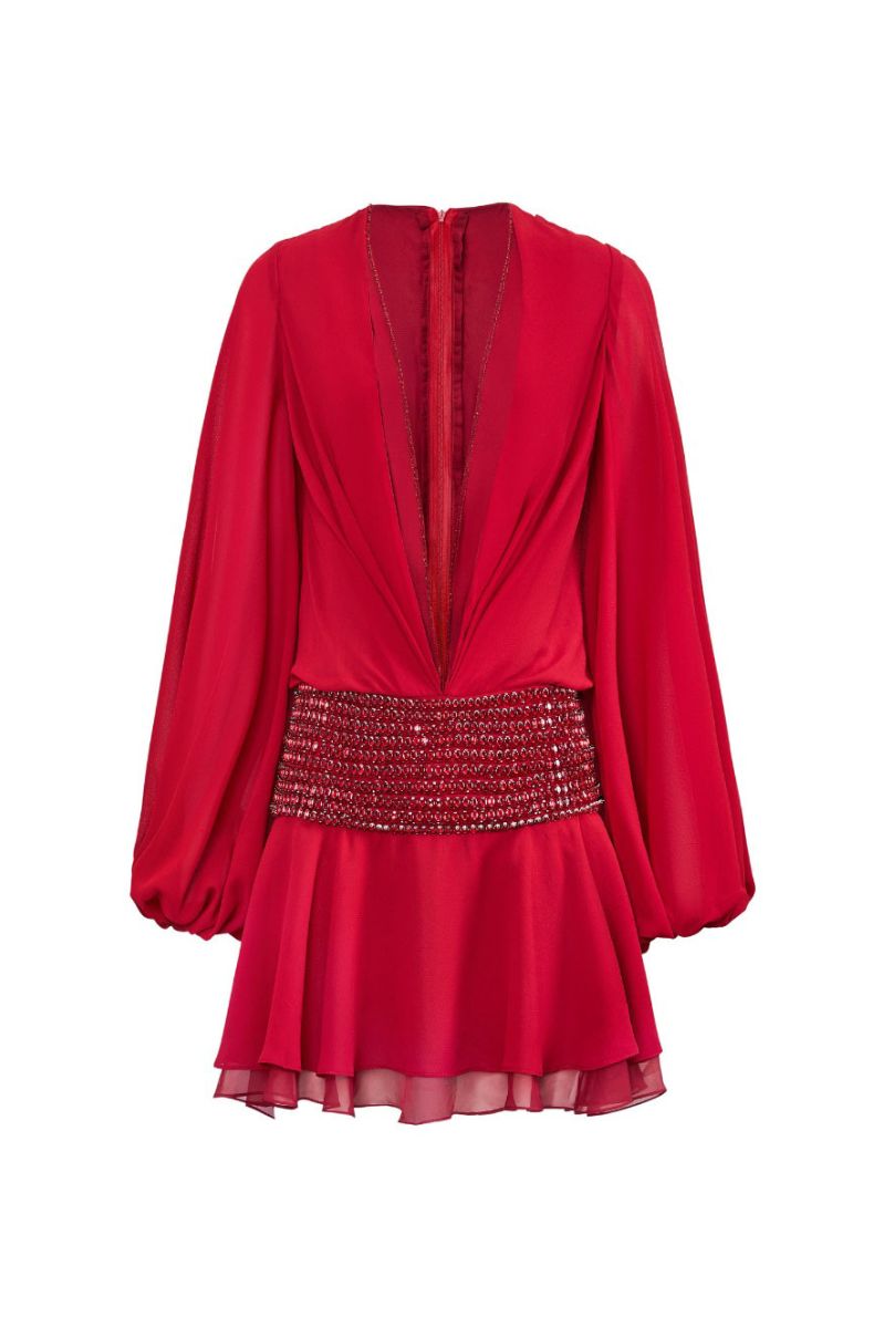 DEEP V-NECK CHIFFON MINI DRESS