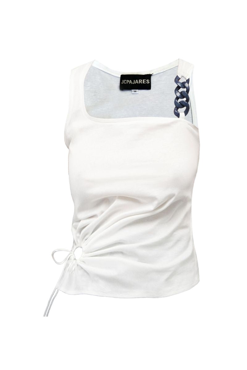Recycled cotton top from JC Pajares featuring a relaxed fit, soft texture, and stylish design in natural tones.