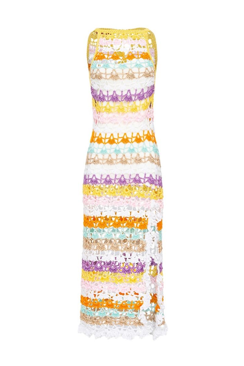 RAINBOW HANDMADE CROCHET MIDI DRESS