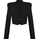 Black Sean Sheila cropped crinkled jacket with a relaxed fit, featuring textured fabric and a stylish, casual design.