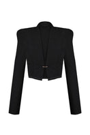 Black Sean Sheila cropped crinkled jacket with a relaxed fit, featuring textured fabric and a stylish, casual design.