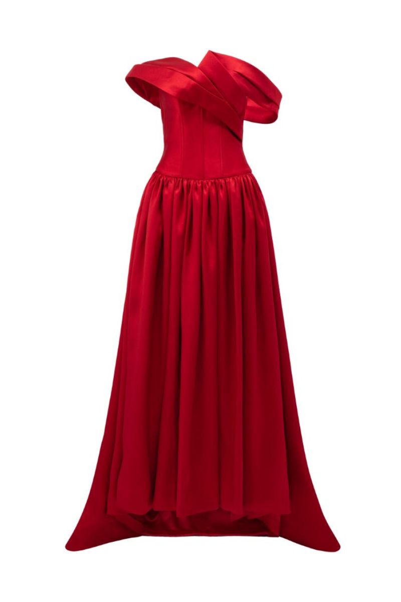 SANA ROYAL TAFFETA DRESS IN RED - CULT MIA