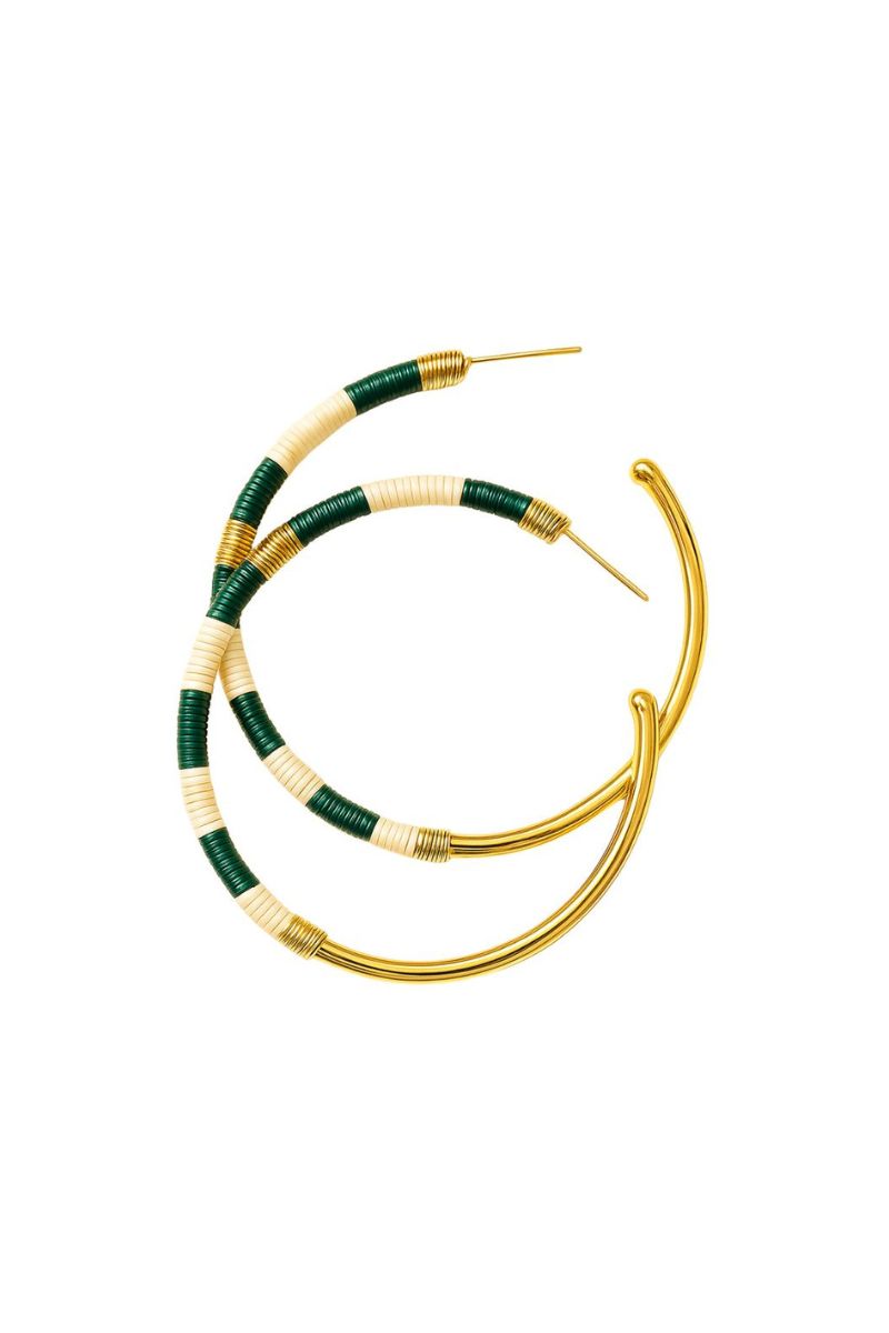 أقراط حلقية كبيرة من كلارت باللون الأخضر الغابي والأبيض