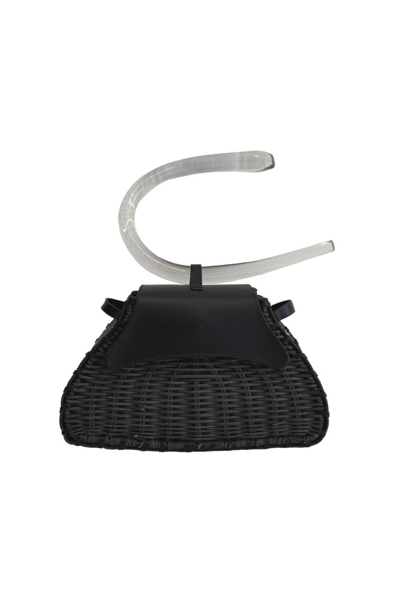 BOMBON BAG IN BLACK LEATHER WITH MURANO GLASS HANDLE