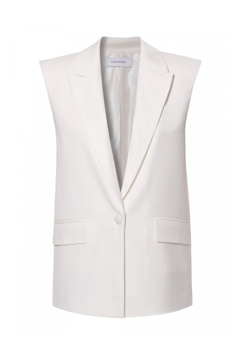 Off white AGGI by HALEWSKI Ursula vest, stylish sleeveless top with a fitted design, displayed on a plain background.