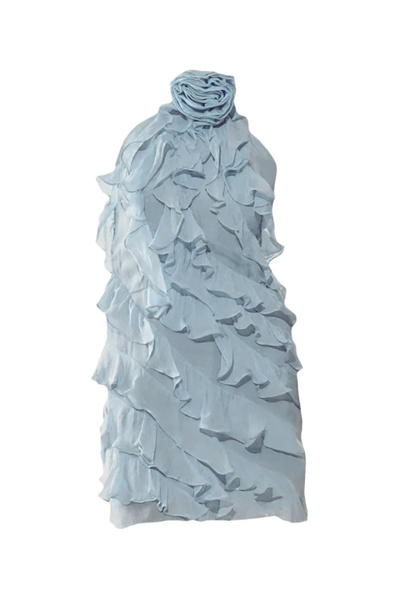 ADA ICE BLUE RUFFLE MINI DRESS - CULT MIA