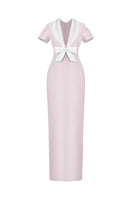 Pink Sweetheart Silk Maxi Dress by HACCHIC COUTURE, flowing fabric with elegant sweetheart neckline, perfect for special occasions.
