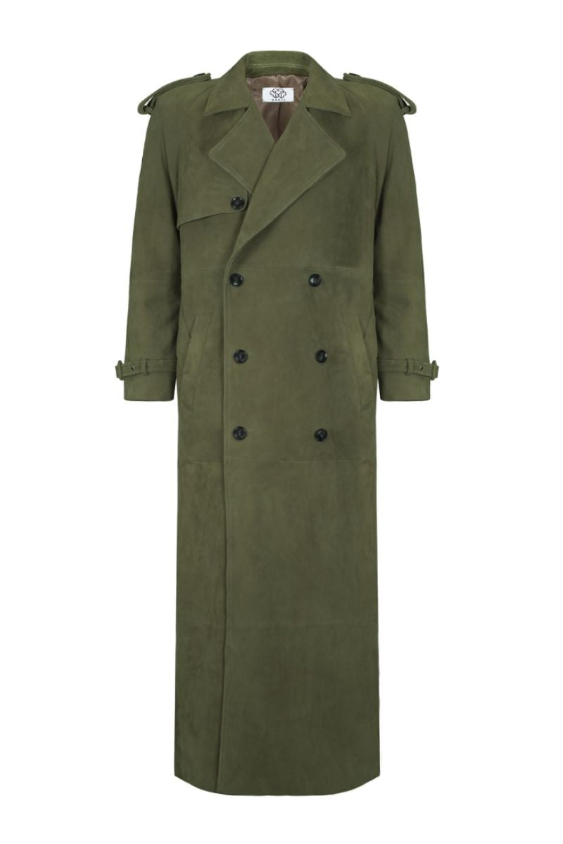 Santa Brands suede coat in crocodile pattern, stylish and luxurious, shown in a close-up image highlighting the textured material.