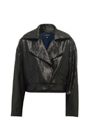 JC Pajares biker jacket with mini palettes, featuring stylish design and textured details, perfect for a trendy, edgy look.