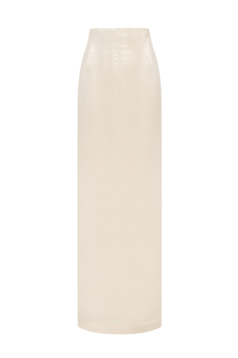 Creamy white VEZHA maxi skirt by PODYH, flowing fabric with a stylish, elegant design perfect for casual or dressy occasions.