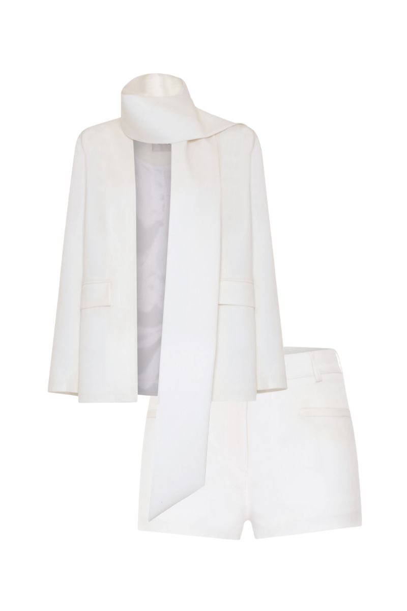 JACKET WITH DETACHABLE SHAWL COLLAR AND MINI SHORTS