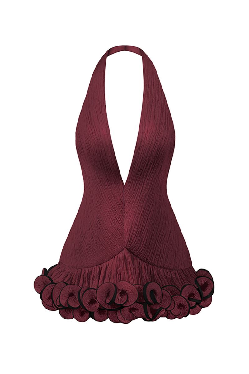 MS. TUTU V NECK MINI DRESS IN BURGUNDY - CULT MIA