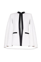 Lili Blanc black and white sleek cape blazer featuring a modern design, tailored fit, and stylish lapel details.