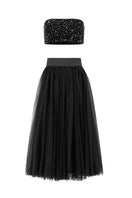 Lili Blanc crystal-embellished crop top and skirt co-ords set with sparkling details and fitted silhouette.
