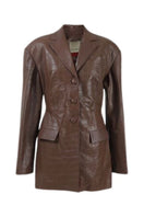 Double A Everett brown leather coat in crocodile texture, stylish outerwear with a classic fit and textured leather finish.