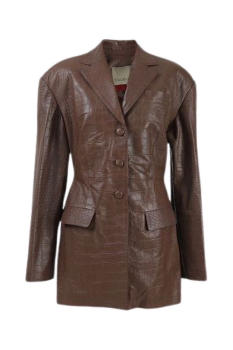 Double A Everett brown leather coat in crocodile texture, stylish outerwear with a classic fit and textured leather finish.