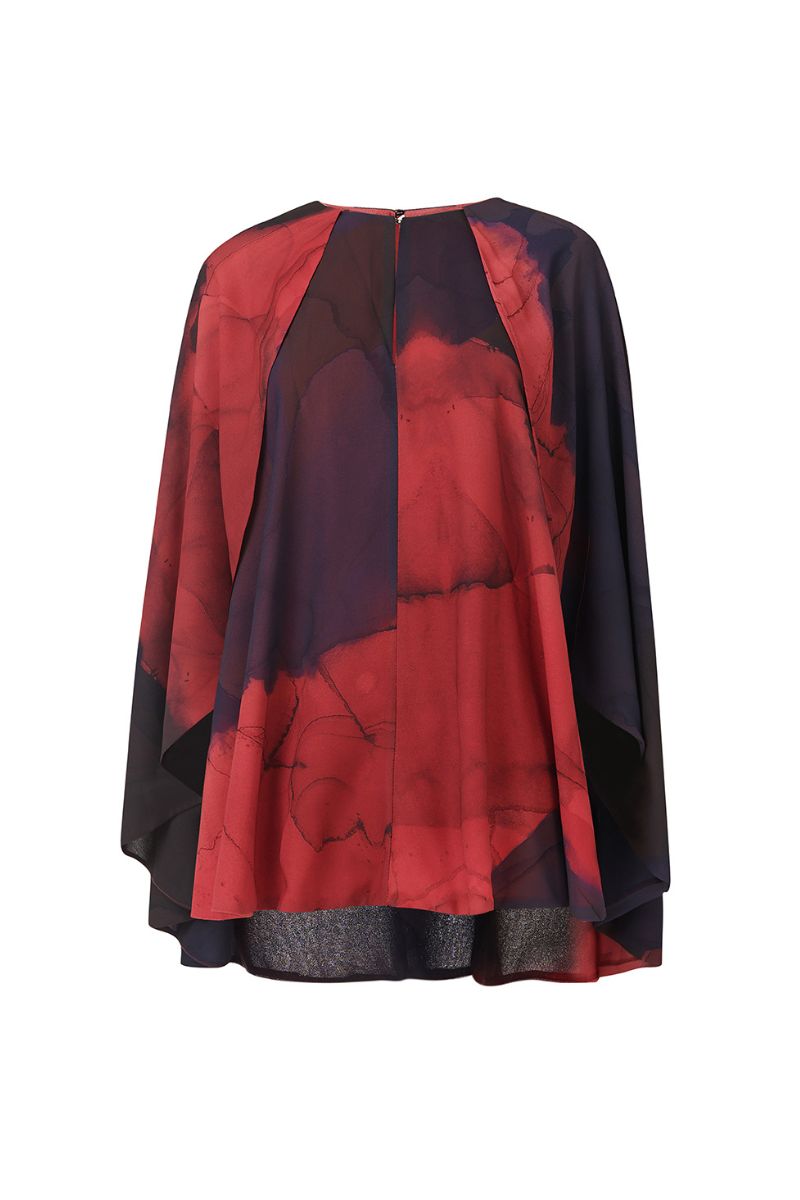 CAPE SLEEVE PRINTED TOP IN MULTICOLOR