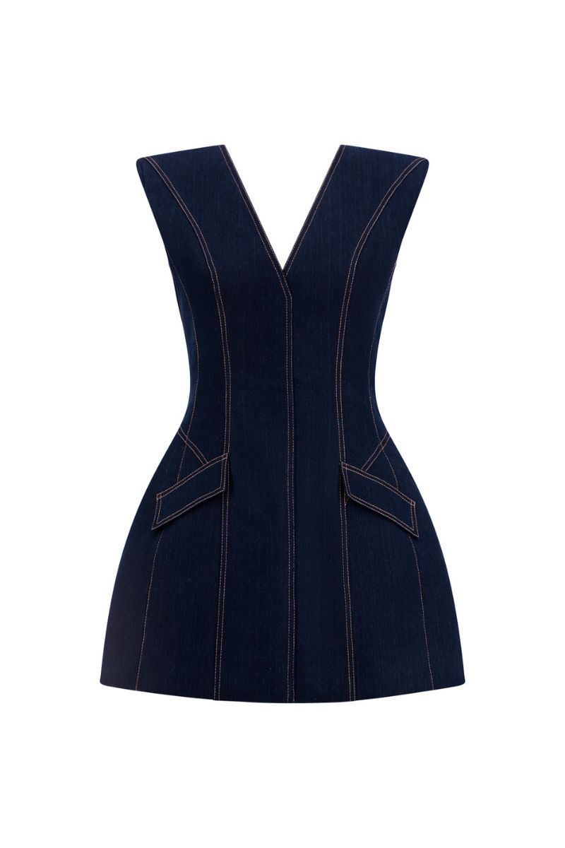 DENIM SCULPTED SLEEVELESS MINI DRESS | CULT MIA | Lili Blanc DENIM SCULPTED SLEEVELESS MINI DRESS | CULT MIA | Lili Blanc