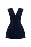 Lili Blanc denim sculpted sleeveless mini dress with fitted silhouette and sleeveless design, perfect for casual or summer wear.