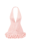 Stolen Stores Ms. Tutu V-neck peach mini dress displayed on a hanger with a fitted silhouette and sleeveless design.