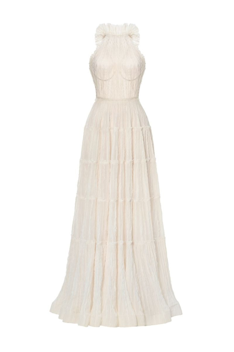 IVORY TIERED HALTER MAXI DRESS