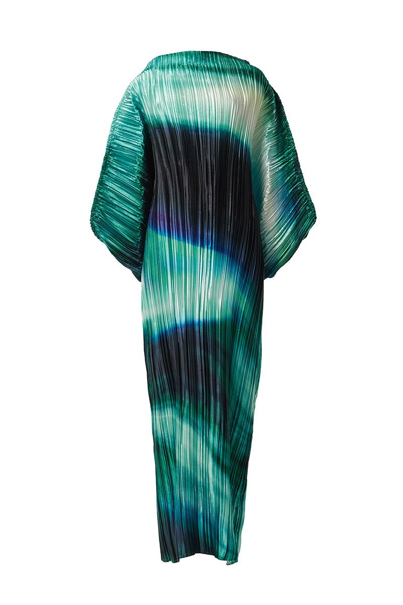 PRINTED PLISSÉ BATWING DRESS
