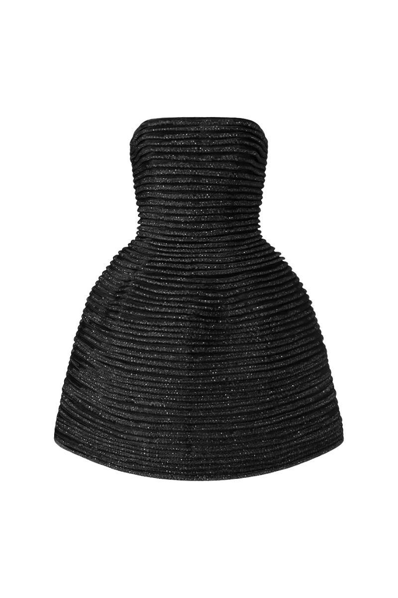 BLACK MINI TULLE DRESS WITH METAL BEADS