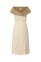 Beige and caramel cotton midi dress by Chictopia, featuring a flowing design and elegant sleeveless style.