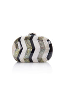 Freya Rose Calypso mother of pearl clutch with elegant embroidery and sleek design, perfect for evening occasions.